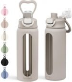 SANDJEST Glass Water Bottle with Silicone Sleeve 24oz with Lid, Motivational Time Marker, Drinking Hydration Glass Bottles for Men Women, Gym Travel Sports (Gray) - Image 2
