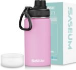 SASEUM Kids Sport Water Bottle 12oz Stainless Steel Double Wall Vacuum Thermal Mug with Leak Proof Spout Lids, Wide Mouth Metal Insulated Water Jug for Gym and Travel（Pink） - Image 2