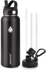 SENDESTAR Stainless Steel Water Bottle, Wide Mouth 32 oz Water Bottle with Straw Lid, Spout Lid, Double Wall Vacuum Insulated Leak Proof, Keeps Liquids Hot or Cold (Black) - Image 2