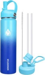 SENDESTAR Stainless Steel Wide Mouth Water Bottle 24oz Double Wall Vacuum Insulated Leak Proof Bottle with New Flex Straw Lid & Spout Lid XIN-MC-0750-1 - Image 2
