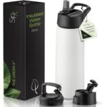 SIPX™ 25 oz Insulated Water Bottle with 3 Lids – Leakproof Stainless Steel, Triple Insulated – Cold 24 Hours/Hot 12 Hours – Durable Bottle for School, Gym, Travel – White - Image 2