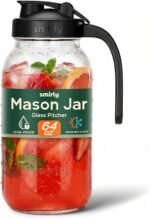 SMIRLY 64 oz Mason Jar Pitcher,Glass Pitcher with Wide Mouth,Water Jug with Double Leak Proof Lid for Iced Coffee,Hot Water,Breast Milk - Image 2