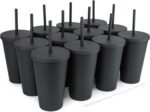 STRATA CUPS Classsic Black Tumblers with Lids (12 pack) - 16oz Colored Acrylic Cups with Lids and Straws | Double Wall Matte Plastic Bulk Tumblers With FREE Straw Cleaner! Customizable DIY Gifts - Image 2