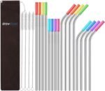 Set of 16 Reusable Stainless Steel Straws with Travel Case Cleaning Brush Silicone Tips Eco Friendly Extra Long Metal Straws Drinking for 20 24 30 oz Tumbler - Image 2