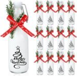 Sieral 12 Pack Christmas Tree Swing Top Glass Bottle 8oz Clear Flip Top Beer Brewing Bottles with Ribbon and Artificial Branches for Liquids Wine Christmas Xmas Gifts - Image 2