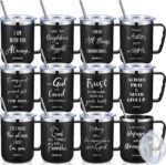 Sieral 12 Pcs Christian Coffee Mugs with Straw Lid 17 oz Religious Bible Verse Cups Stainless Steel Tumbler Employee Appreciation Gifts for Women Men Office Christmas(Black,Bible Verse) - Image 2