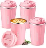 Sieral 4 Pcs 13 oz Travel Coffee Mug Insulated Reusable Coffee Cups with Leakproof Lid Stainless Steel Portable Tumbler for Keep Hot or Ice Milk Tea(Pink) - Image 2