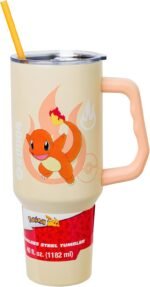 Silver Buffalo Pokémon Stainless Steel Tumbler with Handle Featuring Charmander, Fits in Standard Cup Holder, 40 Ounces - Image 2