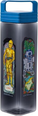 Silver Buffalo Star Wars Featuring R2-D2, C3PO, Chewbacca, and Yoda Plastic Square Water Bottle with Lid, 25 Ounces - Image 2