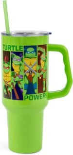 Silver Buffalo Teenage Mutant Ninja Turtles Turtle Power Stainless Steel Tumbler with Handle Featuring Leonardo, Donatello, Raphael, and Michelangelo, Fits in Standard Cup Holder, 40 Ounces - Image 2