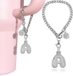Silver Initial Charm for Stanley Cup- Bubble Letter Charms Accessories for Stanley handle 40 Oz Tumblers Cute Keychain with Diamond Glitter Jewelry Personalized Water Bottle Decorations A - Image 2