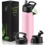 SipX™ 18 oz Insulated Water Bottle with 3 Lids – Leakproof Stainless Steel, Triple Insulated – Cold 24 Hours/Hot 12 Hours – Durable Bottle for School, Gym, Travel – Light Pink - Image 2