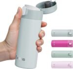 Small Insulated Water Bottle with Push-Button Lid – 12.8oz/380ml Small Flask, Leakproof Mini Water Bottle for Coffee, Milk, Travel, School & Office Use(Grey) - Image 2