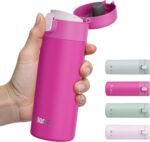 Small Insulated Water Bottle with Push-Button Lid – 12.8oz/380ml Small Flask, Leakproof Mini Water Bottle for Coffee, Milk, Travel, School & Office Use(Magenta) - Image 2