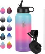 Smartlee Insulated Water Bottle with Straw & Spout Lid - 32oz Leak-Proof Vacuum Insulated Water Bottle with Strainer Thermos Sports Water Bottle (Light Blue-Pink-Purple 3 Gradient) - Image 2