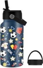 Soccer Gifts for Boy, 25 oz Soccer Water Bottle with 2 Lid & Straw - Football Stainless Steel Water Bottles, BPA-free Leakproof Insulated Kids Sports Waters Bottle for School, Gift Cup for Kids - Image 2
