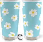 Spring Flower Floral 20oz Travel Coffee Mug Tumbler, Cute Preppy Coquette Daisy Tumblers Gifts for Women, Cute Flower Girl Blue Stainless Steel Tumbler with Lid and Straw Water Cup - Image 2