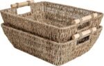 StorageWorks Hand-Woven Jumbo Storage Baskets with Wooden Handles, Seagrass Wicker Baskets for Organizing, 2-Pack - Image 2