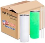 Sublimation Blank Tumblers bulk 20 oz glow in dark Luminous green， 25Pack Stainless Steel Double Wall Insulated Straight Cups White with Lid and straw, Individually Box,Heat Transfer - Image 2