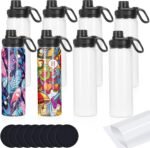 Sublimation Sports Water Bottle Blanks Bulk, 22 oz Sublimation Tumblers, Stainless Steel Double Wall Insulated Sublimation Cups with Portable Handle, Individually Boxed (8 Pack) - Image 2