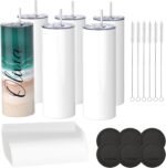 Sublimation Tumblers 20 oz Blank Bulk Cups Straight Skinny Stainless Steel Double Wall Vacuum Insulated with Lids and Straws for Tumbler Heat Press White DIY gifts 6 Pack (20OZ-6PCS, 6, Count) - Image 2