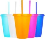 Suertestarry Tumbler with Straw and Lid,Water Bottle Iced Coffee Travel Mug Cup,Reusable Plastic Cups,Perfect for Parties,Birthdays,16oz-5 Pack (Color Glitter) - Image 2