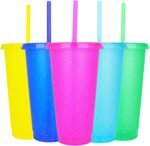 Suertestarry Tumbler with Straw and Lid,Water Bottle Iced Coffee Travel Mug Cup,Reusable Plastic Cups,Perfect for Parties,Birthdays… (Sparkling Glitter, 5pack) - Image 2