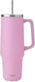 S'well Recycled Stainless Steel Tumbler XL with Straw and Handle, 40oz, Hydrangea Pink, Triple Layered Vacuum Insulated Containers Keeps Drinks Cold for 50 hours and Hot for 10 - Image 2
