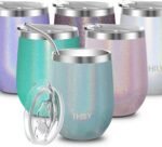 THILY Vacuum Insulated Stemless Wine Glass Stainless Steel 12 oz Wine Tumbler with Spill Proof Lid, Straw, Cute Cup, Keep Cold & Hot for Coffee, Cocktails, Drinks, Glitter Light-Blue - Image 2