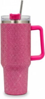 THIRSTEE 40 oz Rhinestone Tumbler with Lid and Metal Straw, Hot Pink Insulated Stainless Steel Cup, Leak Proof Travel Mug, Sparkly Water Bottle for Women, Collectible Gift for School, Work, Gym - Image 2