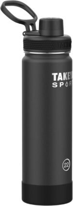 Takeya Sports Water Bottle with Spout Lid - Bottle with Triple Stainless Steel Insulation - Dishwasher Safe & BPA-Free - Bottle with Ice-Blocking Spout Lid & Removable Bumper - 22 oz, Grand Slam Black - Image 2