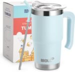 Travel Coffee Mug with Handle 16 oz Stainless Steel Double Wall Vacuum Insulated Tumbler Cup with Lid and Straw (Baby Blue) - Image 2