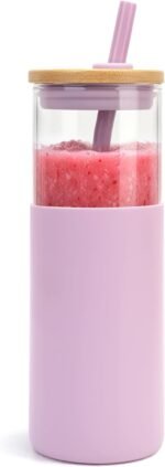 Tronco® 24 oz Glass Tumbler with Lids and Straw, Reusable Iced Coffee Cup & Smoothie Cup with Bamboo Lid, Silicone Sleeve, Dishwasher Safe, BPA-Free Borosilicate Glass, 1 Pack - Image 2