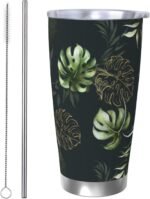 Tropical Leaves Tumbler 20oz Palm Leaf Stainless Steel Vacuum Insulated Tumblers with Lid and Straw Plants Travel Coffee Mug Tea Wine Cups Water Bottle Gifts for Women Plants Lovers - Image 2