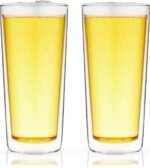 True Double Walled Beer Glasses, Pint Glasses for Beers, Water, Iced Coffee, Cocktails, Game Night, Beer Gifts for Men, BBQ Outdoor Party, Home Bar Accessories, Kitchen Glassware, 16 oz, Set of 2 - Image 2