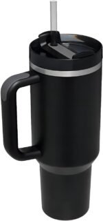 Tumbler with Handle & Straw 40 oz | Twist On 3-Way Lid | Cupholder Compatible for Travel | Insulated Stainless Steel Cup | BPA-Free |Tumbler with Lid and Straw for Water, Iced Tea or Coffee| black - Image 2