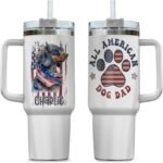 US Flag Dachshund Dog Dad Insulated Tumbler Patriotic 4th of July Gift Idea Customized Name Tumbler Personalized With Lid Engraved 40oz with Lid - Image 2