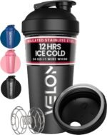 VELOMIX 24 oz Stainless Steel Shaker Bottle with Wire Whisk - Leakproof, No Clumps, Odor Resistant Metal Shaker Bottle, Insulated Shaker Cups for Protein Shakes, Pre Workout and Smoothie (Black) - Image 2
