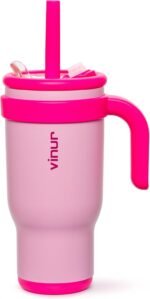 VINUR Kids Insulated Tumbler with Handle-Spill Proof & Leak Resistant-18/8 Stainless Steel Vacuum Water Cup with Straw Lid and Silicone Base-Cup Holder Friendly, 17 oz-Purple Pink - Image 2