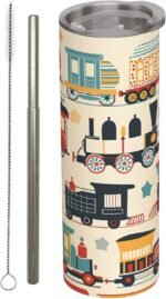 Vintage Train Stainless Steel Insulated Tumbler with Lid - 20oz Retro Locomotive Travel Mug, Reusable Metal Straw & Brush, Double-Wall Vacuum Bottle Cup for Hot Cold Drinks,Gifts - Image 2