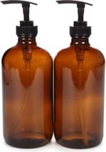 Vivaplex, 2, Large, 16 oz, Empty, Amber Glass Bottles with Black Lotion Pumps - Image 2