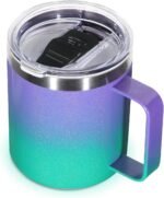 Volhoply 14oz Insulated Stainless Steel Coffee Mug with Leakproof Lid,Double Wall Vacuum Travel Coffee Cup with Handle,Reusable Cups Tumbler,Camping Mugs Keep Hot,Ideal Gifts(Purple Green,1) - Image 2