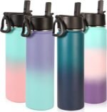 Volhoply 22oz Multic Gradient Color Double Wall Vacuum Insulated Water Bottle with Straw Lid,Stainless Steel Cups with Handle,Reusable Metal Bottles,Cup Holder Friendly Keep Cold(Mixture,4 Pack) - Image 2