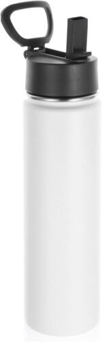 Volhoply 24 Ounce Insulated Water Bottle with Straw Lid,Stainless Steel Wide Mouth Sport Bottles with Handle,Double Wall Vacuum Cups Keep Cold,Reusable Travel Thermal Cups For Holder,Gym(White,1) - Image 2