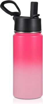 Volhoply Kids Insulated Water Bottle with Straw,16oz Stainless Steel Cold Water Bottles for School,BPA-Free Metal Wide Mouth Cups with Handle Lid,Reusable Double Wall Vacuum Sport Flask(Peach,1) - Image 2