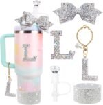 Water Bottle Accessories Set for Stanley Cup 30Oz 40Oz, Letter Charms, Diamond Straw Cover, Glitter Silicone Boot Sticker, Bow Straw Topper - Image 2