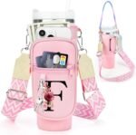 Water Bottle Holder with Strap for Stanley Cup 40 oz Tumbler with Handle, Personalized Initial Stanley Cup Accessories, Thanksgiving, Water Bottle Carrier Bag for Women & Men - Pink - Image 2