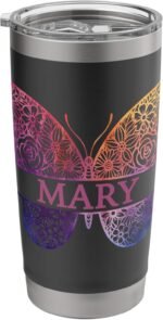 Watercolor Butterfly Travel Mug Personalized Name Mary Stainless Steel Insulated Tumbler - Image 2