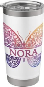 Watercolor Butterfly Travel Mug Personalized Name Nora Stainless Steel Insulated Tumbler - Image 2