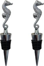 Wine Bottle Stopper, Decorative, 2-Pack, Vacuum Seal, Soft Reusable Silicone Cork for Leak Proof, Seahorse, Ocean (Silver) - Image 2